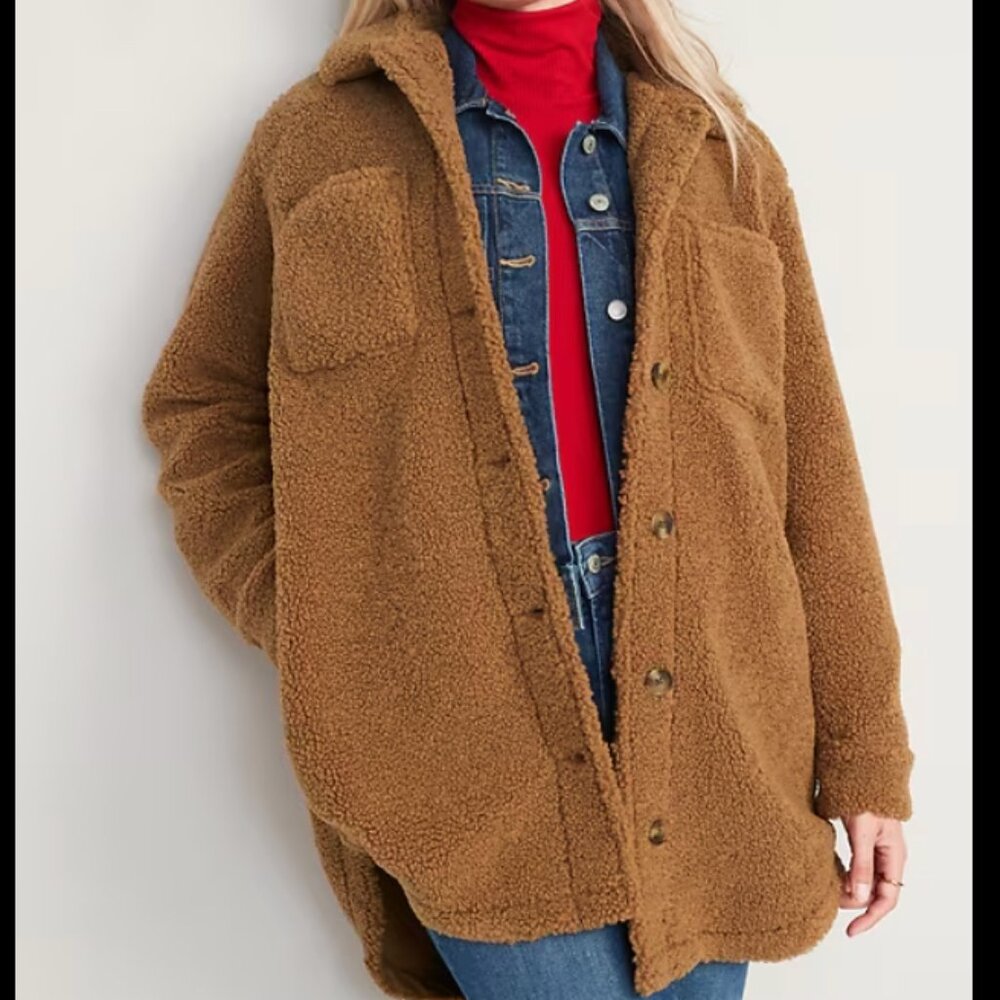 Old Navy Brown Sherpa Shacket - Brand New | Button-Front Jacket Coat | Size XL